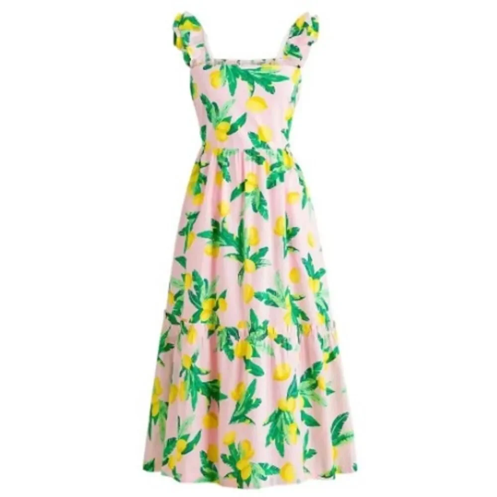J. Crew Square Neck Midi Dress in Pink Lemons Sz. S